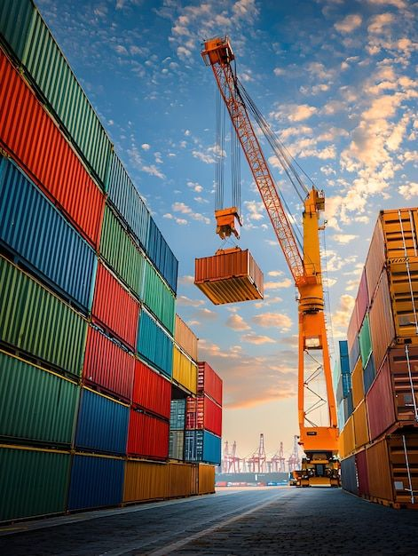 Logistics container and crane